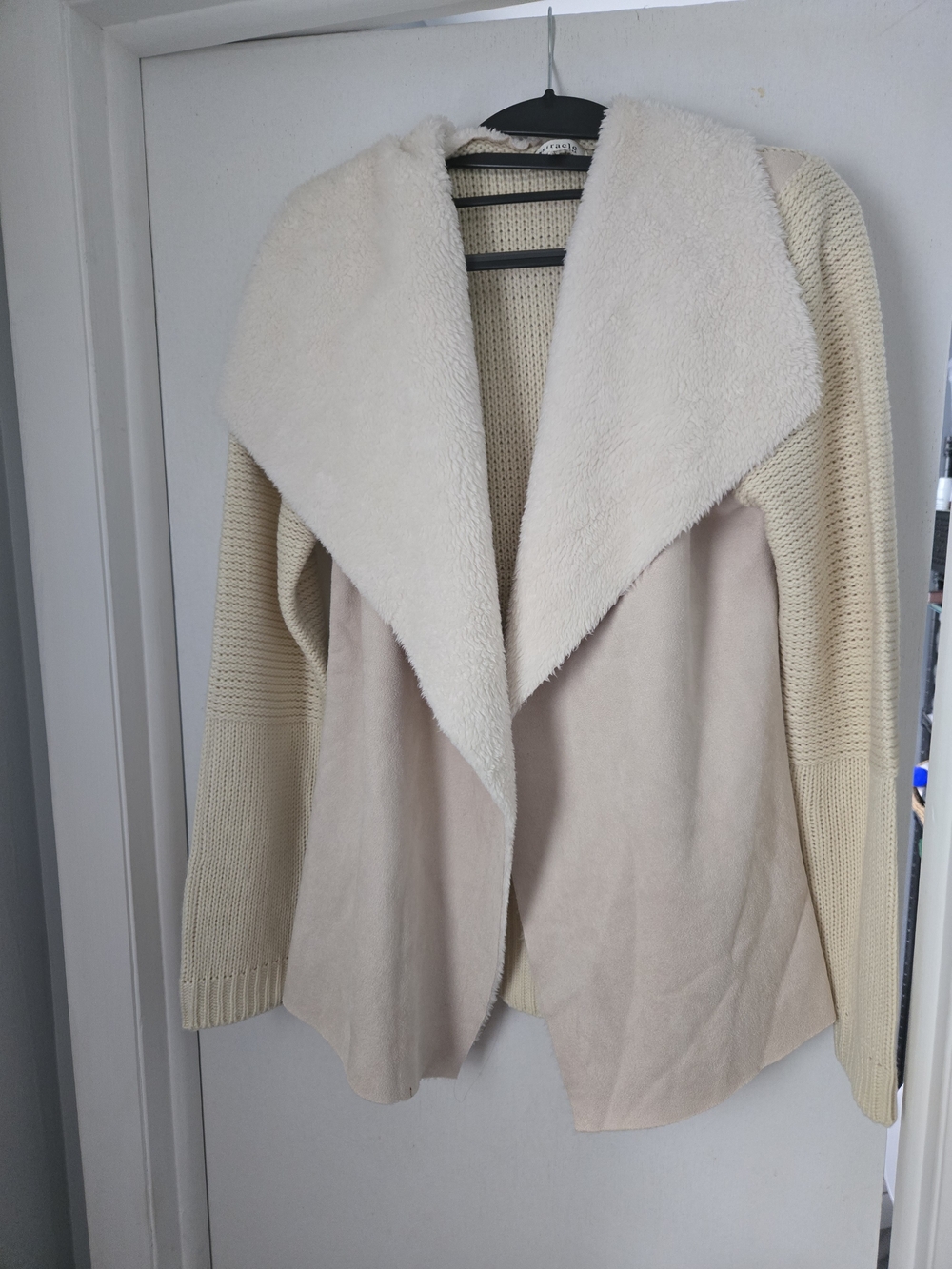 Miracle Cream Faux-Shearling Draped Teddy Jacket